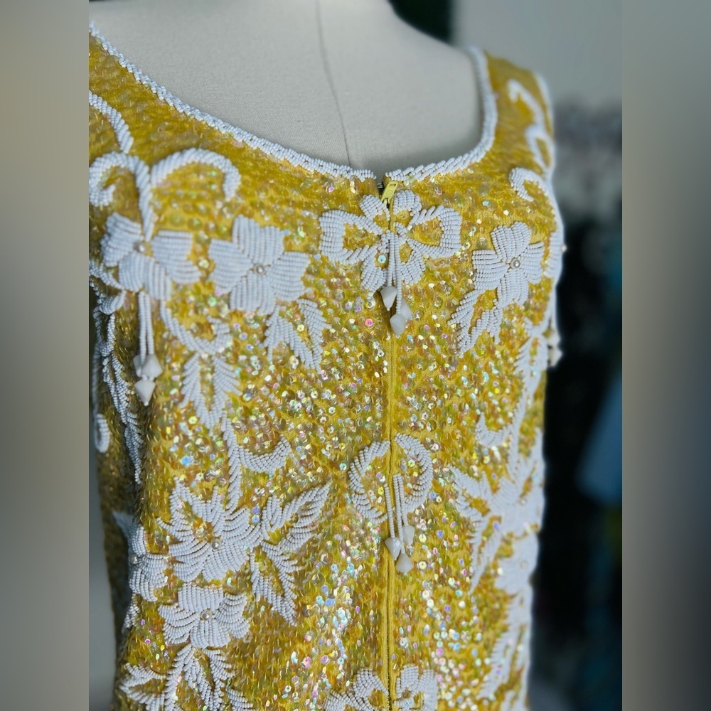 Vintage Stephen Chu Beaded Sweater Factory lined sequin sleeveless top lavish S - Picture 3 of 13